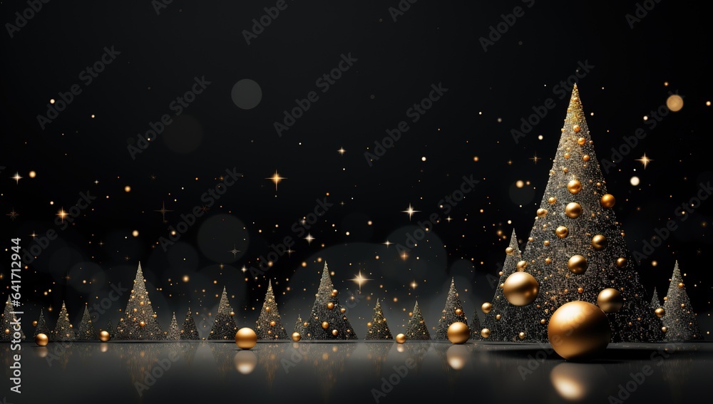 Christmas tree. Golden Christmas tree as a symbol of a happy New Year, Christmas celebration. golden light decoration. Bright shiny design.