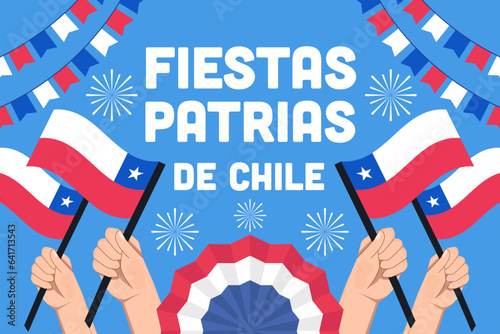 fiestas patrias de chile background illustration with hands holding flags