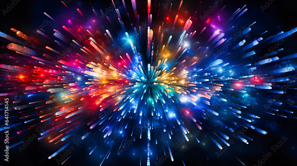 A burst of neon fireworks, illuminating the abstract night sky A burst of neon fireworks, illuminating the abstract night sky