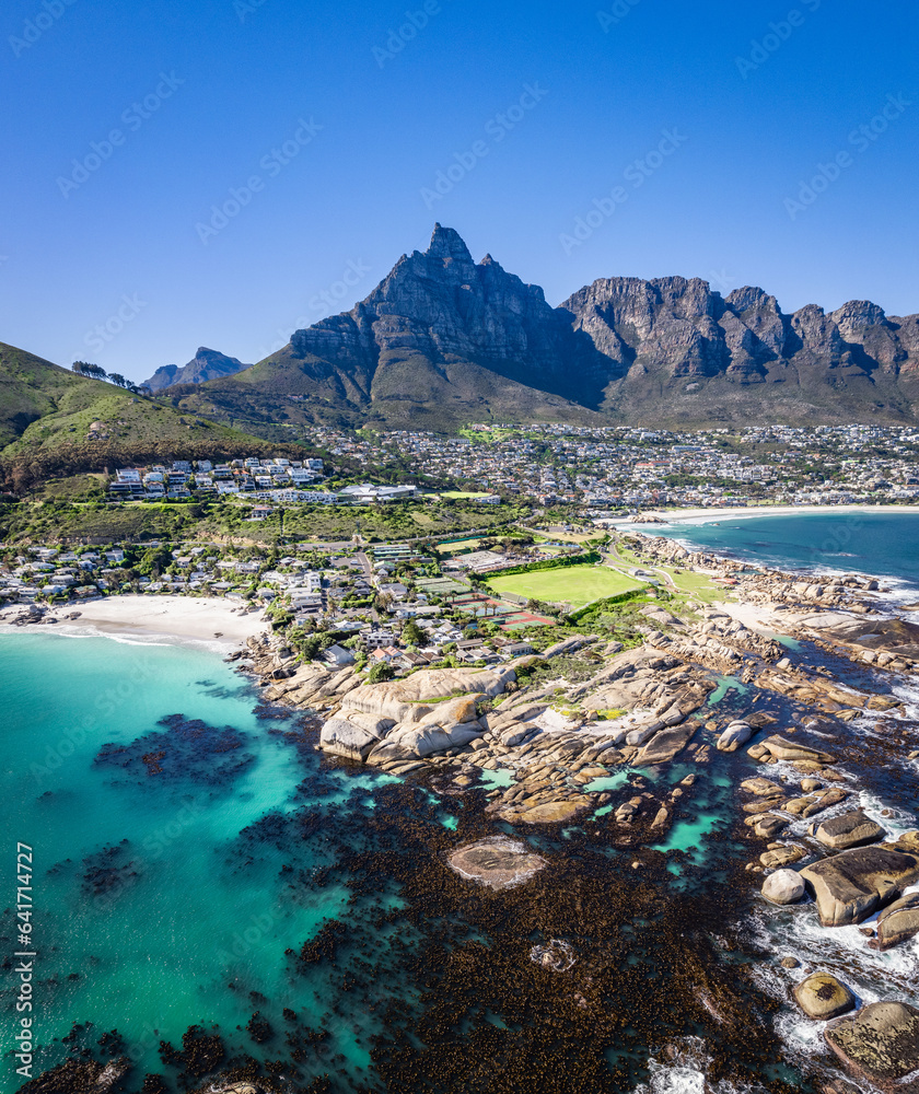 Fototapeta premium Aerial view of Clifton beach in Cape Town, Western Cape, South Africa