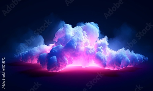 3d rendering, abstract neon background with stormy cloud glowing with bright light. Weather phenomenon illustration, Generative AI