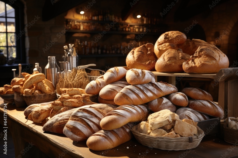 Bread in a bakery in the old town. Different types of bread on counter in bakery, closeup. Food delivery service
Bread in a bakery in the old town. Different types of bread on counter in bakery, closeup. Food delivery service