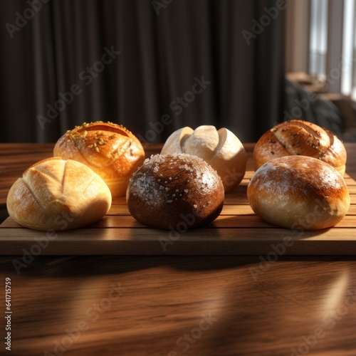 Bread in a bakery in the old town. Different types of bread on counter in bakery, closeup. Food delivery service 