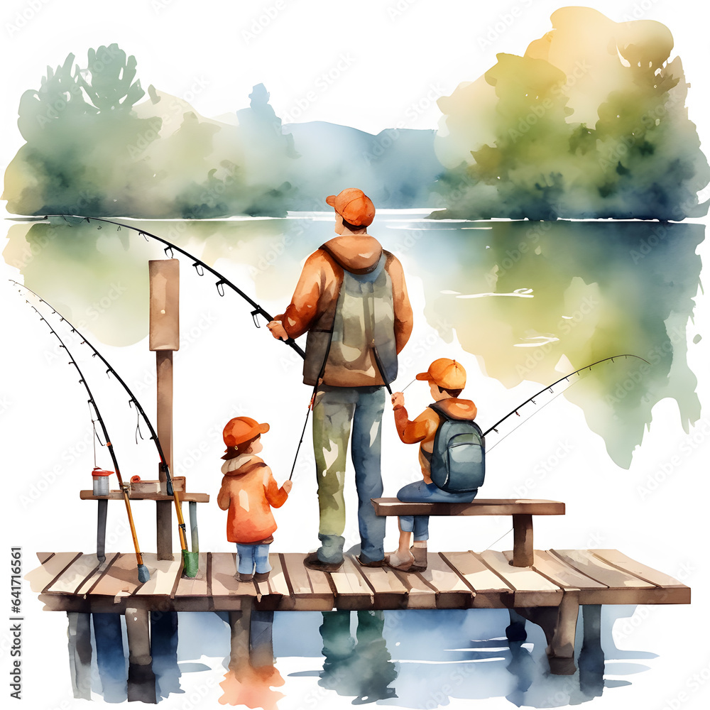 Father with children on a fishing trip