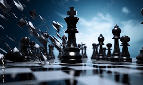 3d illustration, chess game aggressive move, black king chess piece attacks. Business planning strategic concept, Generative AI