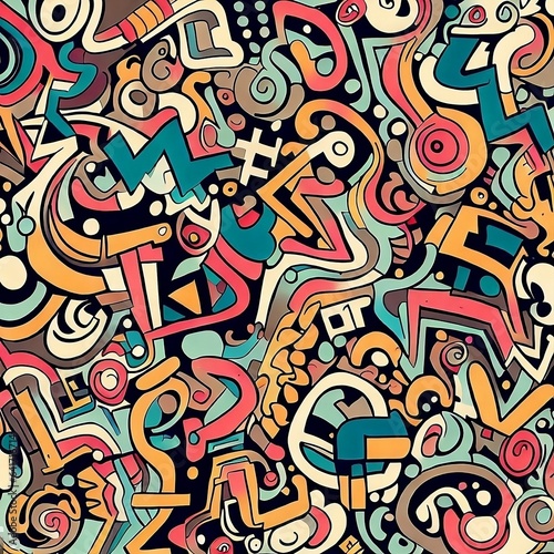 Close Up of a Large Group of Different Abstract Fun Funky Whimsical Colorful Busy Ugly Spaghetti Psychedelic Cartoon Swirl Doodle Shapes Subconscious Creativity Expressive Art Forms Pattern Wonderland