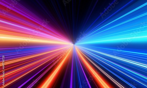 3d render, abstract multicolor spectrum background, bright orange blue neon rays and colorful glowing lines, Generative AI