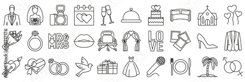 Collection of wedding thin line icons