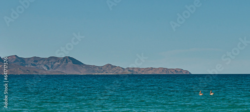 a panoramic view of isla espiritu santo from el tecolote beach in la paz baja california sur. Mexico. summer vacation period, sea of cortes photo