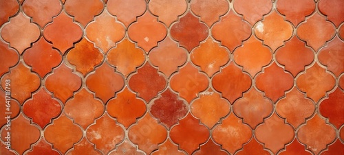 Abstract orange mosaic tile wall texture background - Arabesque moroccan marrakech vintage retro ceramic tiles pattern