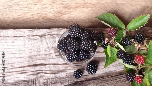 Blackberry fruit from a bramble on the table