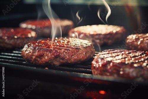 Hamburger steak roasting on the grill  fast food concept. Generative AI