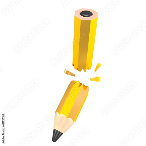 Broken pencil uselessness concept, Creative Stagnation, Struggles, Renewal, Potential for Reinvention 3D illustration