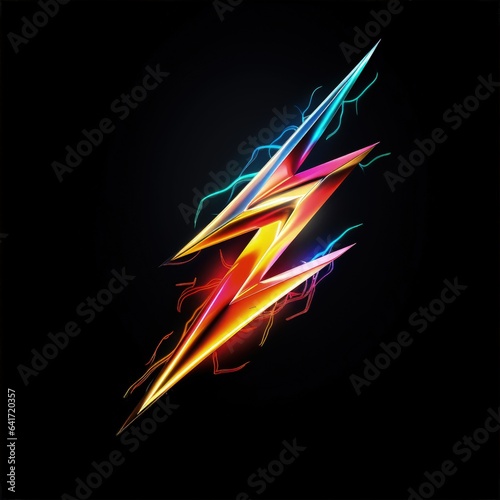 Lightning illustration on black background  icon  logo. Generative AI