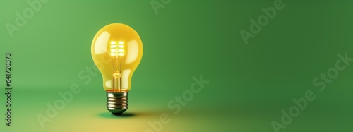 Illustration of light bulb on green background, concept of ideas and startup. Generative AI photo