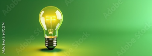 Illustration of light bulb on green background, concept of ideas and startup. Generative AI photo