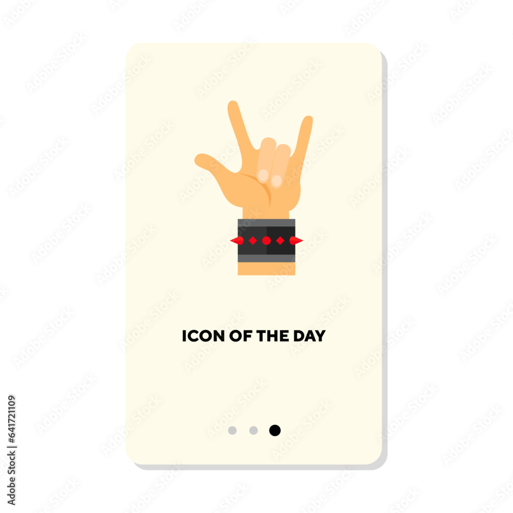 Hand with spiked armband showing rock and roll isolated on white. Human hand sign cartoon illustration. Communication, language, signals concept. Vector illustration symbol elements for web design