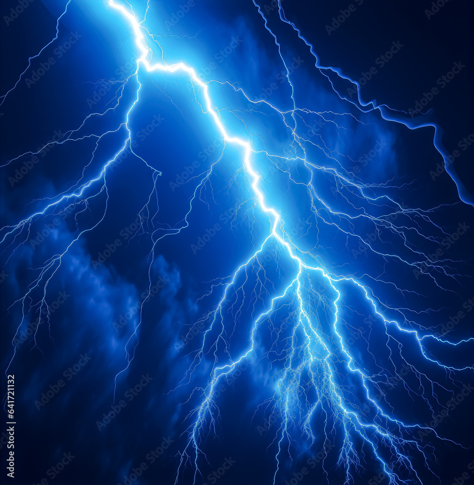 Blue lightning bolt on a blue background, electric fantasy sky.