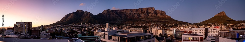Aerial view of Cape Town city centre at sunset in Western Cape, South Africa