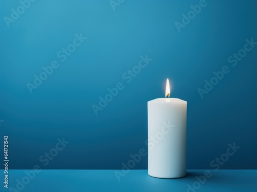 White wax candle illustration on blue background. Generative AI