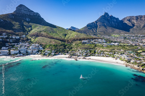 Aerial view of Clifton beach in Cape Town, Western Cape, South Africa