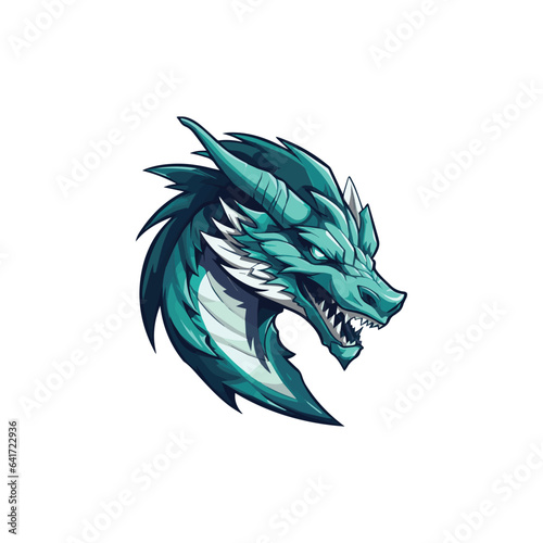 Angry green dragon with long horns, Dragon mascot head illustration, E-sports team mascot logo template design isolated on background, Team Emblem or sign, T-shirt print or poster design element
