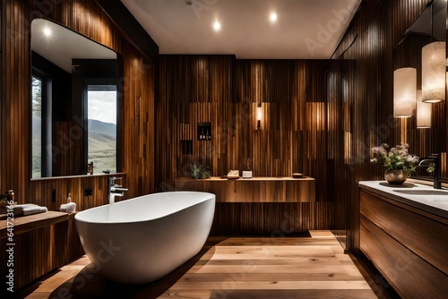 modern bathroom interior  Amazing bathroom with wooden wall and floor