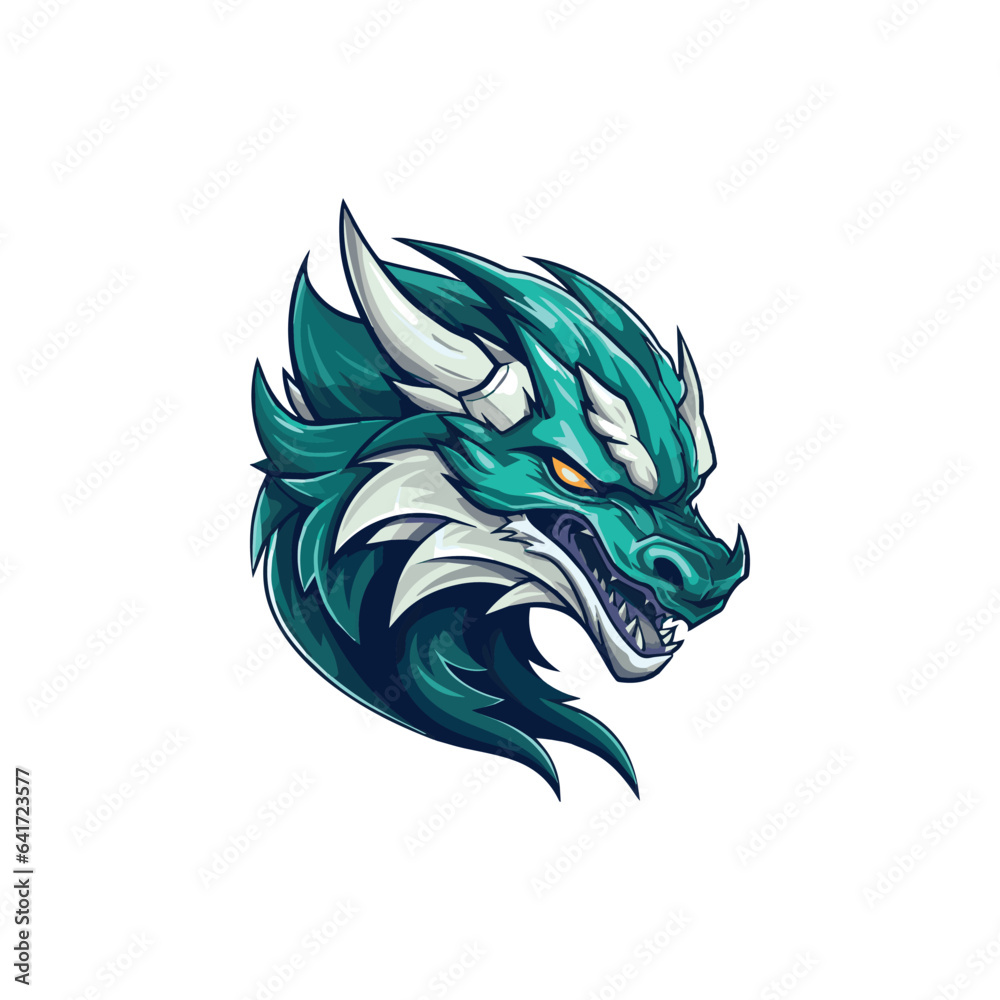 Angry green dragon head with long white horns, vector Mascot logo isolated on background Angry green dragon head with long white horns, vector Mascot logo isolated on background