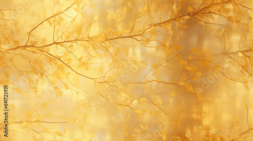 Golden landscape with natural botanical elements, trees hanging over the water