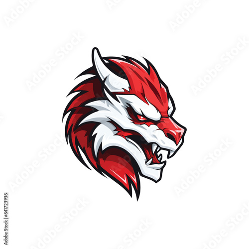 Angry red dragon head mascot esport team logo design