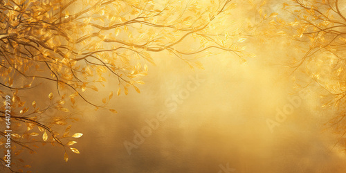 Golden landscape background with natural botanical elements and space for text