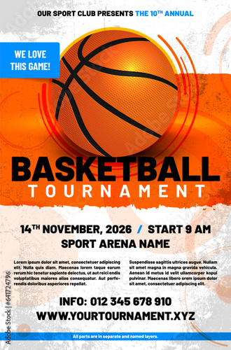 Basketball tournament poster template with ball