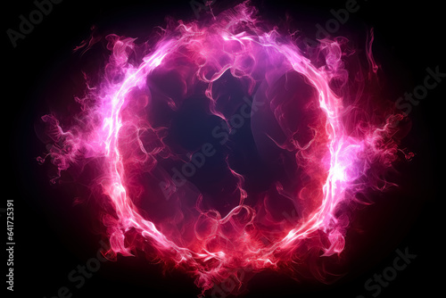 Circle with red and pink liquid smoke on a dark background.