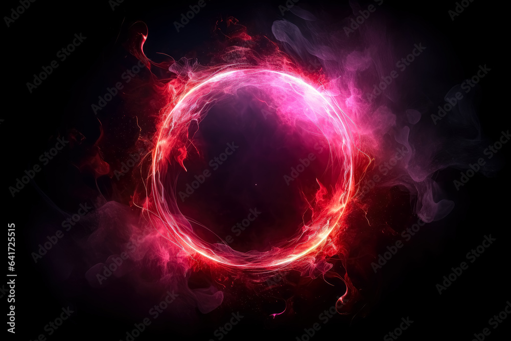 Circle with red and pink liquid smoke on a dark background.