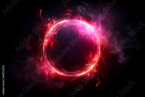 Circle with red and pink liquid smoke on a dark background.