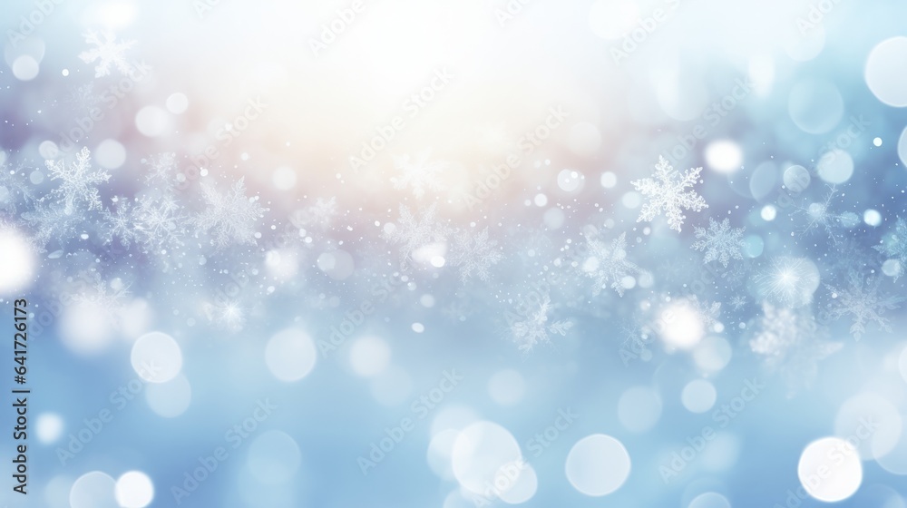 Christmas, New Year or winter background with amazing soft bokeh lights and snowflakes