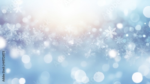 Christmas, New Year or winter background with amazing soft bokeh lights and snowflakes