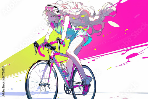 Athletes ride hard against colorful background