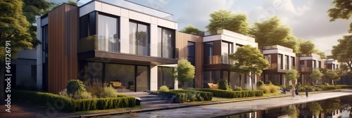 3D Modern modular private townhouses residential minimalist generative ai © Gilang