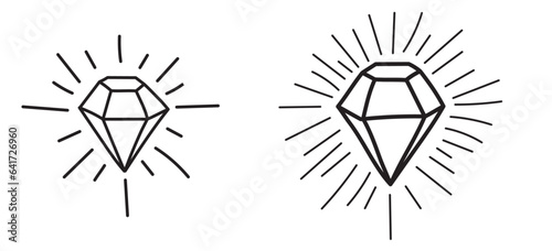 shining diamong doodle sketch with light ray hand drawing