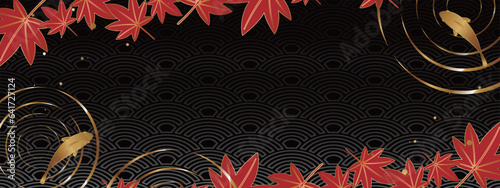 高級感のある紅葉と鯉のバナー　ブラック＆ゴールド
