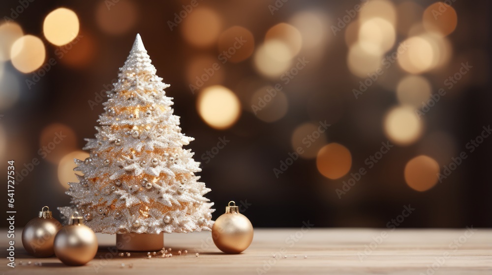 A white Christmas tree on a white snowy background.