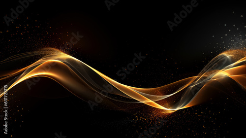 Black background with an orange wave pattern, in the style of light gold, glowing lights, tangled forms. © Saulo Collado