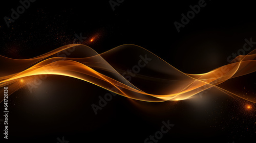 Black background with an orange wave pattern, in the style of light gold, glowing lights, tangled forms.