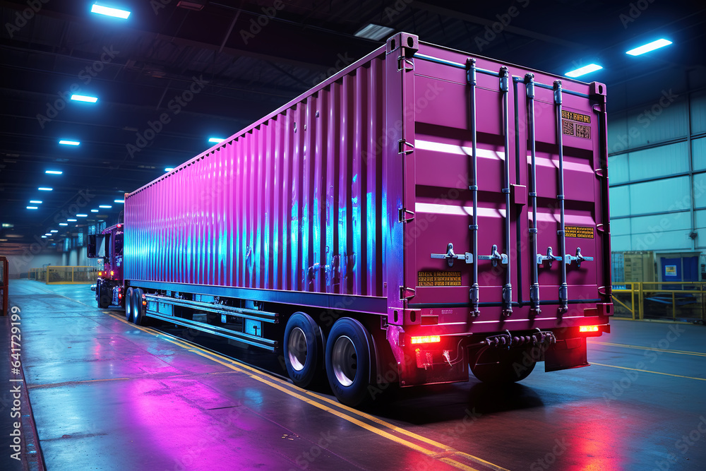         AI modern truck container logistics transport night scene