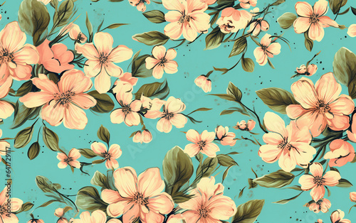 Classic wallpaper seamless vintage floral pattern on green backgro