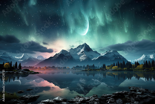  AI beautiful northern lights landscape in winter
