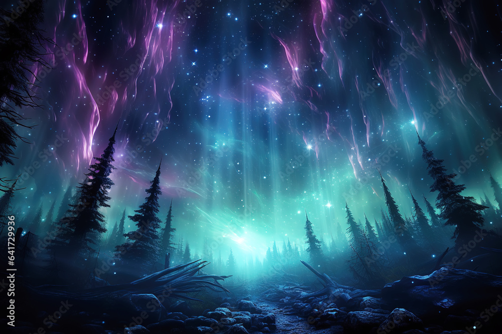 AI beautiful northern lights landscape in winter AI beautiful northern lights landscape in winter
