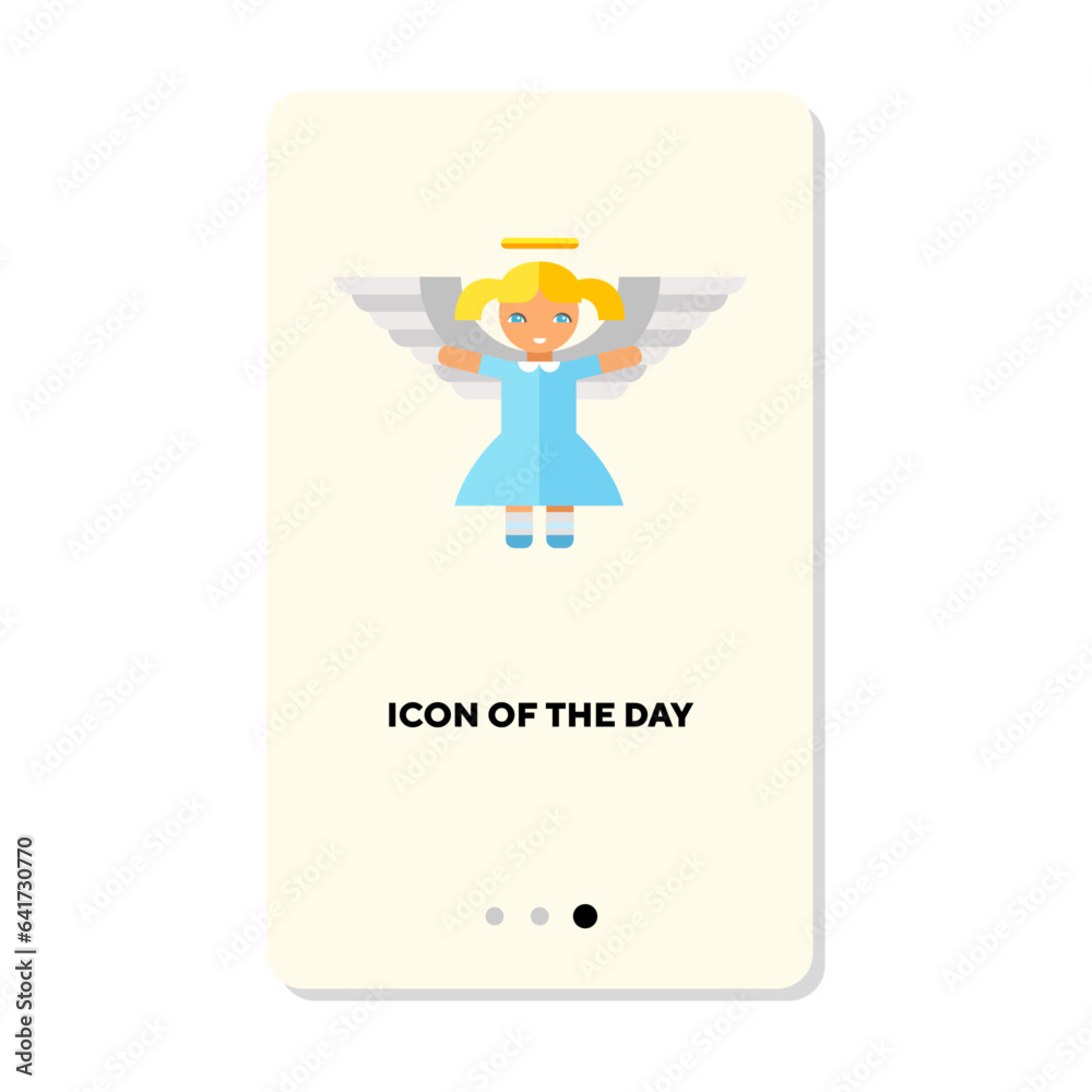 Happy child or girl flat icon. Kid in angel costume, play, childhood isolated vector sign. Childhood and growing concept. Vector illustration symbol elements for web design and apps Happy child or girl flat icon. Kid in angel costume, play, childhood isolated vector sign. Childhood and growing concept. Vector illustration symbol elements for web design and apps