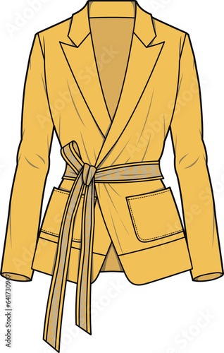 GIRLS AND WOMEN CORPORATE WEAR BLAZER JACKET WITH FRONT TIE VECTOR ILLUSTRATION